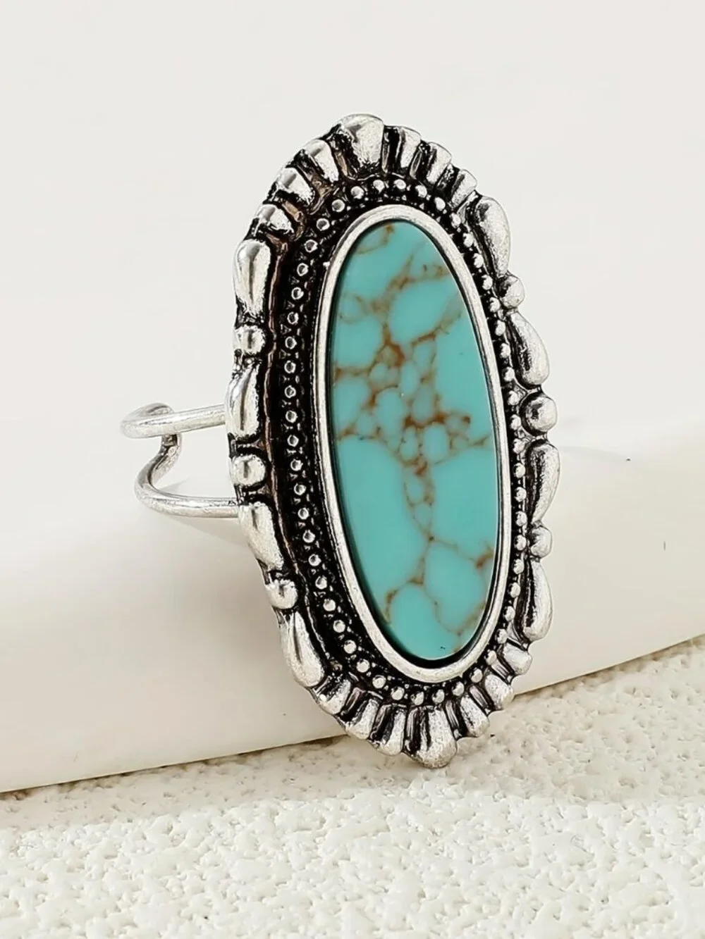 Vintage 925 Sterling Silver Turquoise Ring for Women, Bohemian Adjustable Natura - Picture 4 of 4
